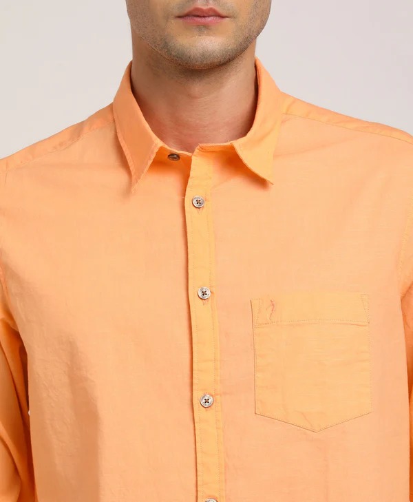 Indian Terrain Men's Regular Fit Full Sleeve Solid Orange Shirt